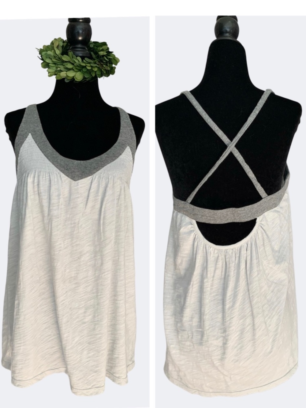 Anthropologie E by Eloise Grey Cotton V Neck Cross Back Tank Top SZ M